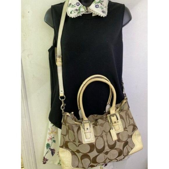 coach bag cream black fabric tote - Picture 6 of 10
